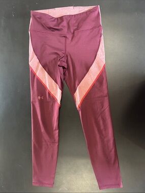 Under Armour Women’s Burgundy Athletic Leggings with Blush Pink Accent